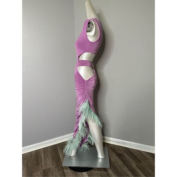 NWT Nervi Sylvia Wisteria One Shoulder Cutout Feather Trim Dres Purple Size IT 3 - Picture 8 of 13